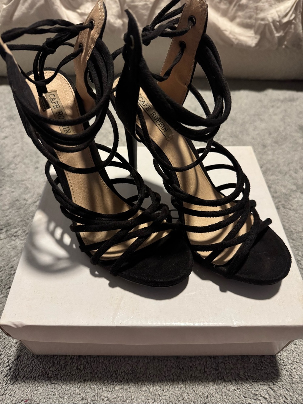 Cape Robbin Black Strappy Lace-Up Stiletto Heels